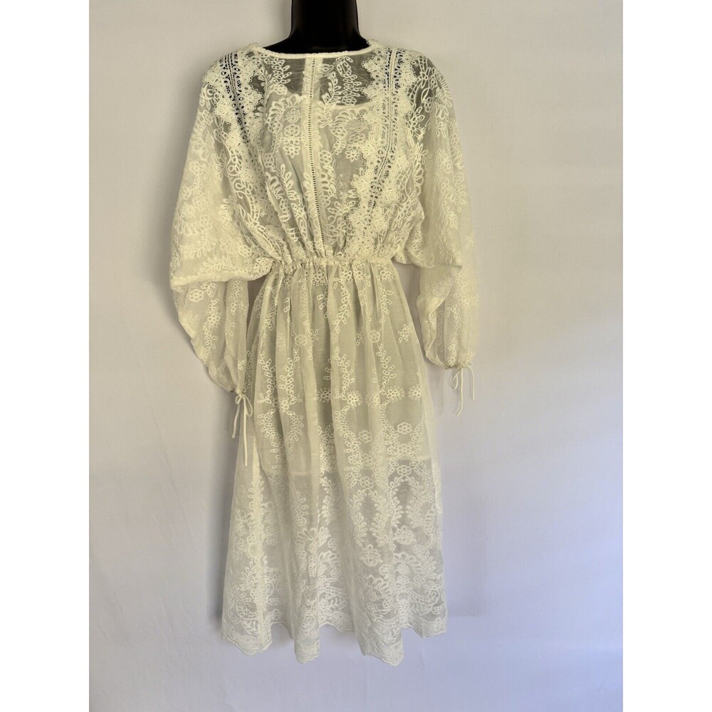 Endless Rose Women’s While Lace Midi Tie Back Cinch Waist Long Sleeve Size XS